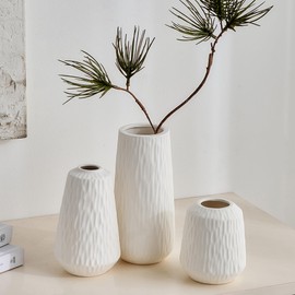 Octdays White Ceramic Vase Decor: Modern Flowers Vase Set of 3 for Home Decor Minimalist Decorative Vase Texture Vases for Living Room Centerpiece Table Office Entryway Decoration