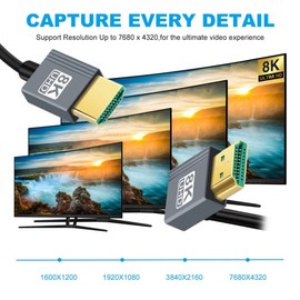 chenyang HDMI 2.1 Spiral Cable, HDMI Male to Male 90 Degree Angle Up 8K@60Hz 4K@120Hz 48Gbps Ultra Fast Gold-Plated Cable 1.0 m for TV, Monitor, Computer