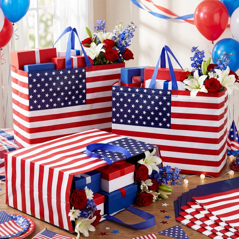 Landhoow 36 Pack American Flag Gift Bags Large 4th of