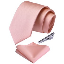 Branduce Rose Gold Tie for Wedding Men Business Solid Classic Necktie Pocket Square and Tie Clip Set (TA01-23)