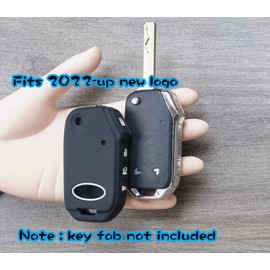 RUNZUIE 2Pcs Silicone Folding Flip Remote Key Fob Cover for 2022 2023 Kia Soul Forte Seltos Sportage Sorento Cerato Telluride K5 4 Buttons New Logo (Black/Gray)