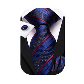 Hi-Tie Juego de corbatas de seda extra largas de 63 pulgadas y 70 pulgadas para hombres y gemelos cuadrados de bolsillo, corbata de cachemira, corbata de negocios, boda, 70'' Azul Marino Burdeos Rayas, X-Large
