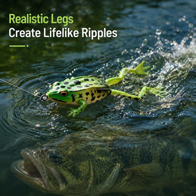 Frog Lures for Bass Fishing, 5 Pack XL & L