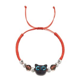 Azusa Sun Black Cat Strand Bracelet Kawaii Kitten Red Adjustable Braided Bracelet Friendship Birthday Jewelry Gifts for Animals Lovers