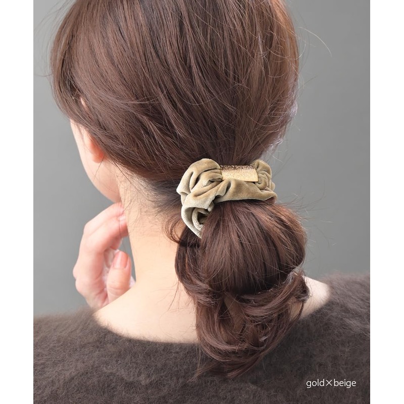 VingTAINE HS-92-G-BE Velour Scrunchie Hair Accessory with Plate, Gold x