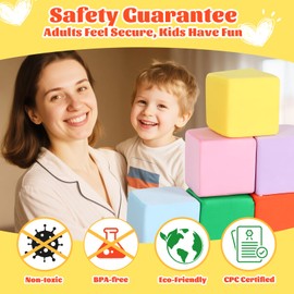 FUBOTRAD Foam Pit Blocks with Cover Foam Padding Sponge Pit Cubes Sponge Blocks for Amusement Park Gymnastics Freerunning and Parkour Courses - 12PCS 5"x5"x5" (Yellow/Green/Blue/Pink/Purple/Orange)