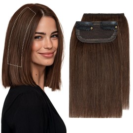 Charites Clip in Hair Extensions Real Human Hair Short Extensions for Women Adding Volume 2 Pcs Invisible Clip on Hairpieces with Thinning 8 Inch Medium Brown