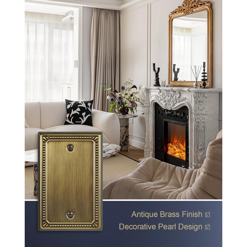 ZILLSEA 2-Pack Antique Brass Blank Wall Plates, No Device Blank