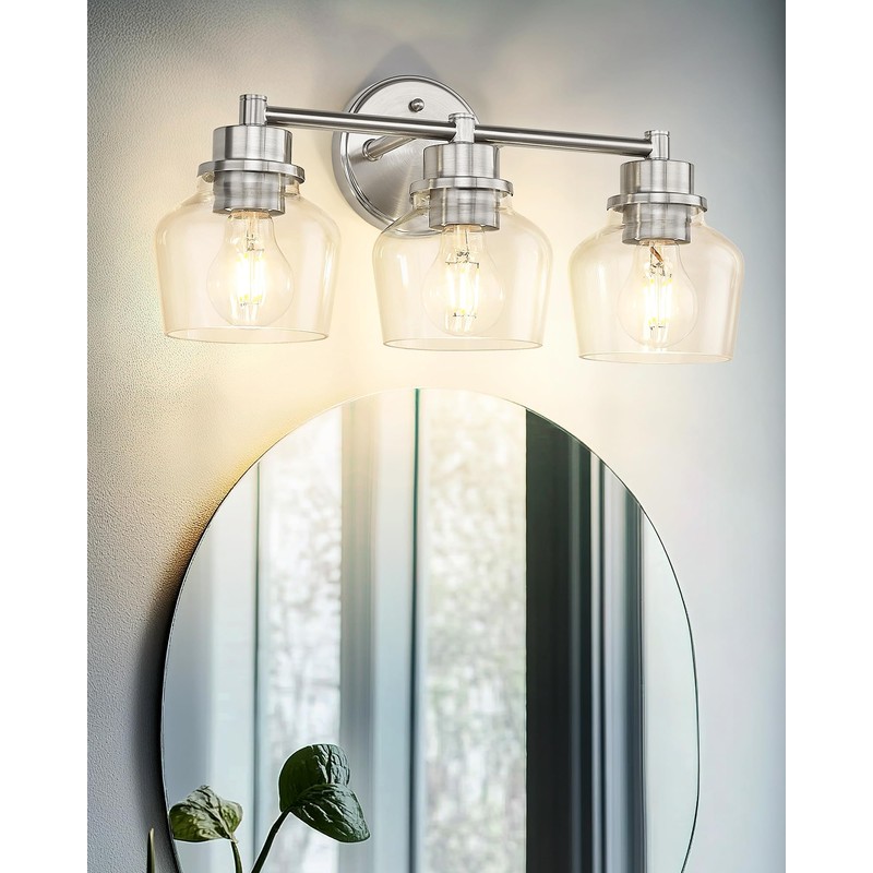 Emak Bathroom Light Fixtures Over Mirror, Brushed Nickel Vanity Light