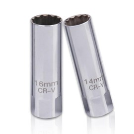 YOUZMY 2 Pieces Spark Plug Wrench Set, Spark Plug Wrench 14mm and Spark Plug Wrench 16mm, 3/8" Drive Thin Wall Spark Plug Socket Wrench 12-Point Design for Cars, Motorcycles (14+16A)