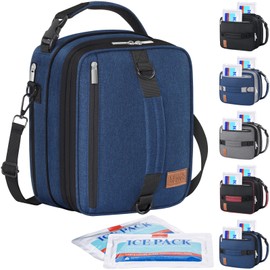 Lifewit Insulated Lunch Box for Men, Expandable Cooler Bag, Freezable Lunch Bag for Women with 2 Ice Packs and Shoulder Straps for Work Travel College, 8.2L Blue