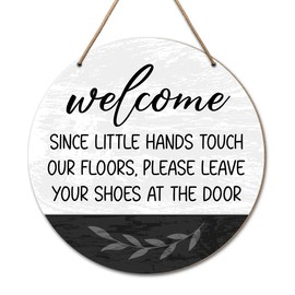 Please Remove Your Shoes Hanging Sign, Since Little Hands Touch Our Floors Sign, Take Your Shoes Off Wall Decor No Shoes Wooden Hanging Sign for House Home Front Door Office