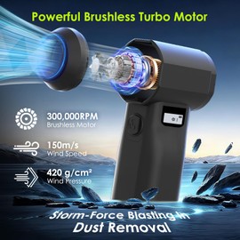 OVVGO Electric Compressed Air Duster, 300,000RPM Cordless Air Blower for Dust Removal, Duster/Vacuum 2-in-1 with 10 Speeds, 20000mAh Rechargeable & 5 Nozzles Dust Blower for PC, Keyboard, Car, Outdoor