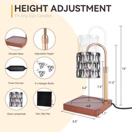 TOACSUCP Candle Warmer Lamp with 3 Bulbs, Adjustable Height Dimmable Candle Warmer with Timer, Compatible with Large Jar Candles, Candle Lamp with Charming Gift Box Ribbon for Her/Him