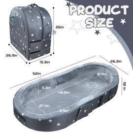 byojia 2in1 Portable Toddler Floor Bed, Foldable Toddler Travel Bed, Kids Floor Cot with Washable Fitted Sheet for Outdoor Camping Napping, Easy to Carry