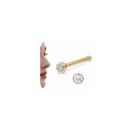 GEMQUEEN 14K Gold Nose Rings Studs : Solid Gold 20G Straight Nose Rings Simulated Diamond CZ Nose Studs Hypoallergenic Nose Piercings for Women Men 1.5mm