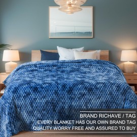 Richave King Size Fleece Blanket,Premium Lightweight Anti-Static 90x108 Inches 3D Clouds Stylish Jacquard Velvet Plush Bed Blanket for King Calking Bed, Tie-dye Stone Blue