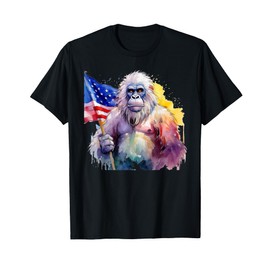 Bigfoot Watercolor Artwork American Flag 4th Of July Art USA T-Shirt