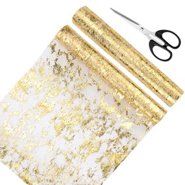 Table Runner Gold Roll Pack of 2 Decorative Fabric Gold Table Decoration 10 m x 28 cm Polyester Table Runner Glitter Tulle for Weddings, Birthdays, Christmas, Party, Christenings etc. (Gold)