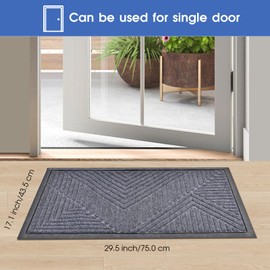 Door Mat Heavy Duty for Indoor Outdoor All-Weather Waterproof Odorless Entryway Pet-Friendly, Absorbent, Non-Slip, Captures Dirt Hair Easy Clean Patio Porch Mat, 29.5 x 17 Inch, Grey