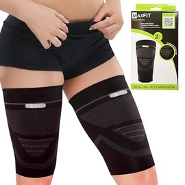 Par de Musleras Para Desgarre Hombre y Mujer, 2 Unidades de Musleras Deportivas Elásticas, Soporte de Compresión para Corredores, Prevención de Lesiones y Mejora Circulación Sanguínea - MaxFit (Negro, X-Large)