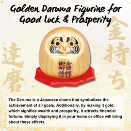 Lucky Shop Japan Original Golden Daruma Doll Traditional Japanese Home Decor feng Shui Decor Good Luck Charm Wealth Prosperity Shrine Prayer 5.2 × 5.2 × 5.2 inches Ceramic