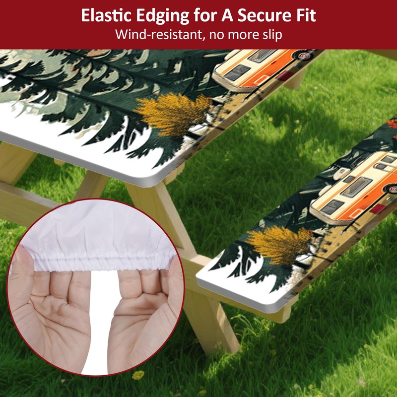 KENOBEE Picnic Table Cover with Bench Covers 6FT 3PCS, Camping