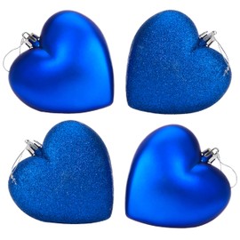 Christmas Concepts® 4-100mm Heart Shaped Baubles - Matte & Glitter Design - Christmas Decoration (Royal Blue)