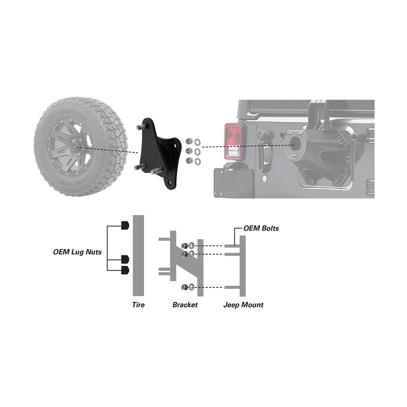 Extreme Max 5001.5797 Spare Tire Relocation Bracket for 2007-2018 Jeep