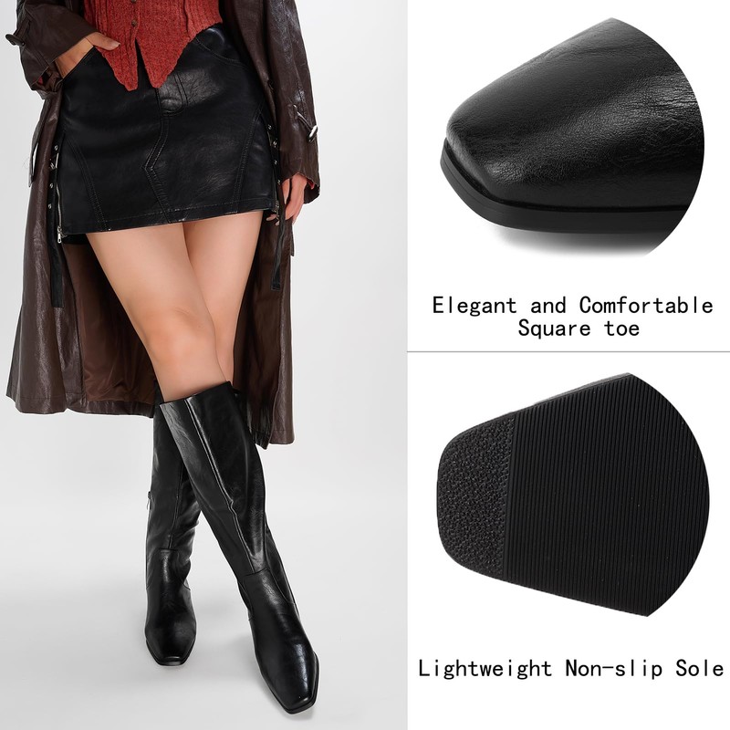 Cozivwaiy Black Knee High Boots for Women Comfortable Block Low