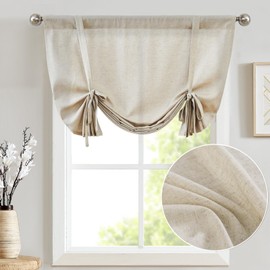 jinchan Linen Valance for Windows Adjustable Tie Up Valance for Living Room Bathroom Small Window Farmhouse Rustic Valance Light Filtering Tie-up Shade Valance 45 Inch Rod Pocket 1 Panel Natural