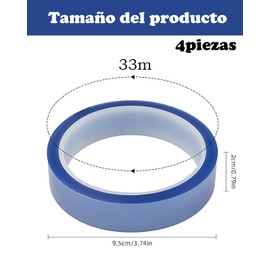 Cinta Azul, Cinta termica,4 Rollos Cinta Térmica Resistente a Altas Temperaturas, 9.5mm x 33m, Ideal para Protección de Bordes en Pintura y Proyectos de Decoración del Hogar