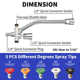 Selkie Selkie Foam Cannon Dual Connector Accessory,Pressure Washer Double Tip Attachment for Foam Blaster with with 5 Power Washer Sprayer Nozzles, 1/4" Quick Connect, 3600 PSI
