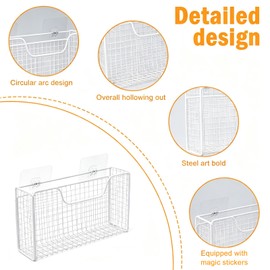 2 Pack Aluminum Foil Organizer, Foil and Plastic Wrap Organizer, Pantry Kitchen Cabinet Door Organizers, Self Adhesive Wall Mounted Storage Hanging Basket for Ziplock Bag, No-Drill, Mesh Metal, White