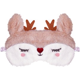 FUNAUPGO Christmas Reindeer Eye Mask, Cute Animal Funny Rudolph Sleeping Mask, Soft Plush Blindfold, Sleeping Mask, Eye Cover for Children, Adults, Girls, Boys, Girls, Women (Reindeer, White)