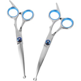 2 Packs Curved Dog Grooming Scissors With Safety Round Tips, Stainless Steel Sharp And Durable Bending Scissors Pet Grooming Shears For Dogs Cats Pets，Professional Dog Grooming Scissors