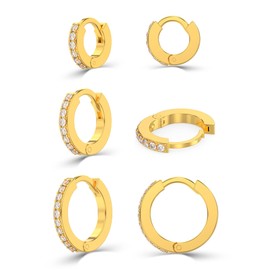 Charmsy 925 Sterling Silver 18K Gold Plated Post Small Hoop Earrings Hypoallergenic CZ Huggie Hoop Earring for Women 8MM 10MM 12MM