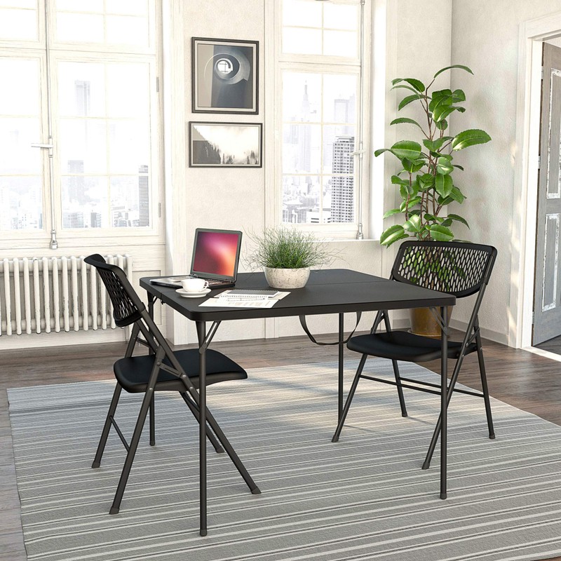 Cosco XL 38.5" Resin Fold-in-Half Card Table, Black, Wheelchair Accessible,