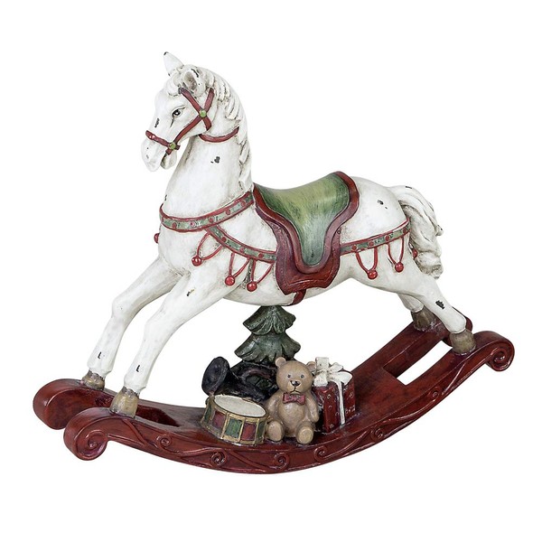 Décoratif cheval à bascule, 22 cm, crème/rouge