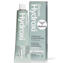 Davids Hydroxi Fluoride Free Nano Hydroxyapatite Whitening + Enamel Health Toothpaste, Antiplaque, Fresh Breath, Remineralizing, SLS Free, Natural Peppermint, 4 oz, Made in USA