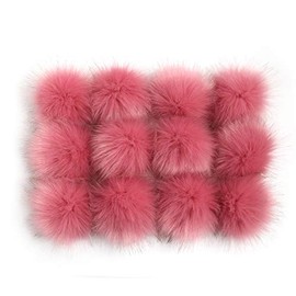 Faux Fox Fur Pom Pom Ball Fluffy Pompom with Elastic Mini Cord for Knitted Garments Hat Accessories 3.9 Inches Pack of 12 (Bean Red)