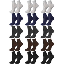 Fourluoo 15 Pairs Thin Summer Socks for Men Athletic Crew Breathable Soft Classic Plain Colors Men Ankle High Socks Bulk Size 7-11