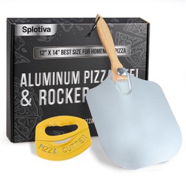 Splotiva Pizza Peel Set, Aluminum Pizza Spatula,12 inch Metal Pizza Paddle(12"x 14") with Foldable Wood Handle, Mini Pizza Cutter, for Family Pizza Oven Baking Pizza, Dough, Bread & Pastry (Yellow)