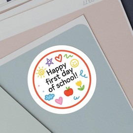 Happy First Day of School Gift Stickers, Welcome Back to School Labels, 1st Day of School Treats labels, First Day Favors, School Treats Stickers, School First Day Celebration, 1.6", 60PCS