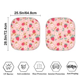 Coldinair Strawberry 2-Piece Windshield Sun Shade Foldable Windshield Cover Sun Shade for SUV & Truck,Cute Flower UV Ray Blocker Keeps Your Vehicle Cool Windshield Cover Sun Shade