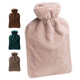 80 Oak Hot Water Bottle with Cover 2 Litre Hot Water Bottle Bed Bottle Ideal for Children and Adults (Beige)
