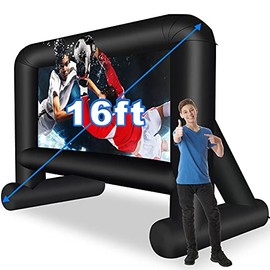 16 Feet Inflatable Movie Screen Outdoor, Projection Screen with Air Blower, Tie-Downs and Storage Bag - Easy Set up, Mega Blow Up Screen for Backyard Movie Night, Theme Parties, Celebrations