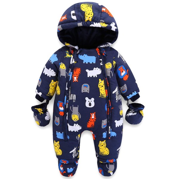Baby Winter Snow Jumpsuit Hooded Rompers with Gloves and Slippers Clothes Set 3-6 Months