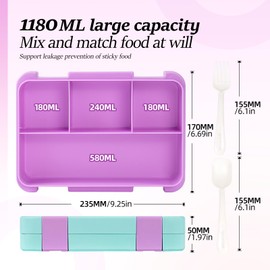 QCQHDU Bento Lunch Box for Kids with 4 Compartments，1300ml with a Set of Fork and Spoon Packed Lunch Box Adults and 1 Salad Dressing Containers，Boys Girls and Adults Work School