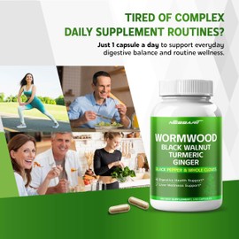 NESSARIT Wormwood 8,700 mg – High Potency with Black Walnut, Berberine, Whole Cloves, and Ginger – Digestive Health Support – 150 Count